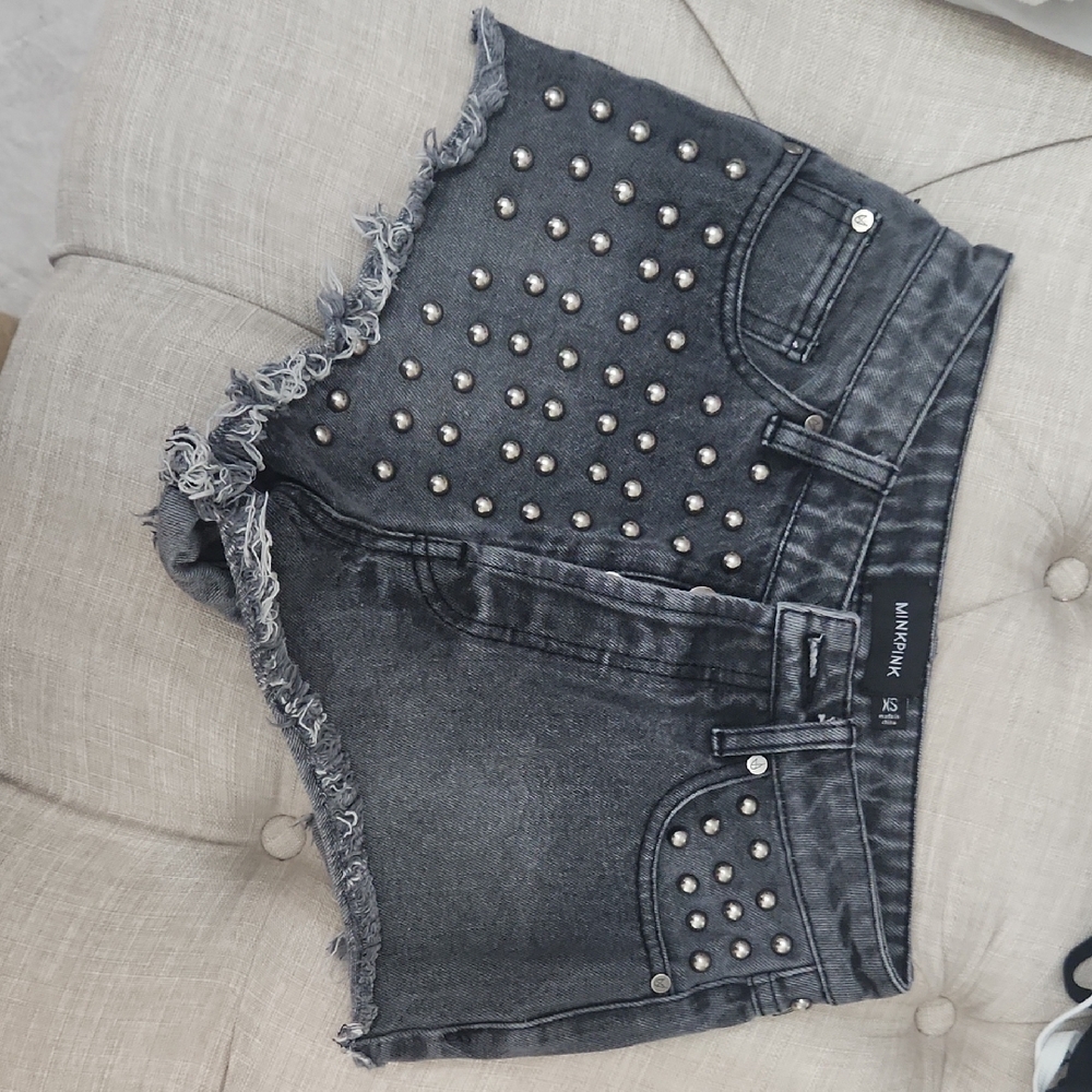 MINKPINK Black Studded Jean Shorts